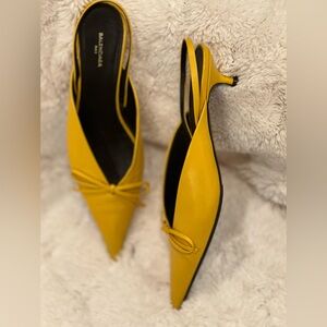 Balenciaga yellow  Leather Knife Bow Slingback Mules Size 37